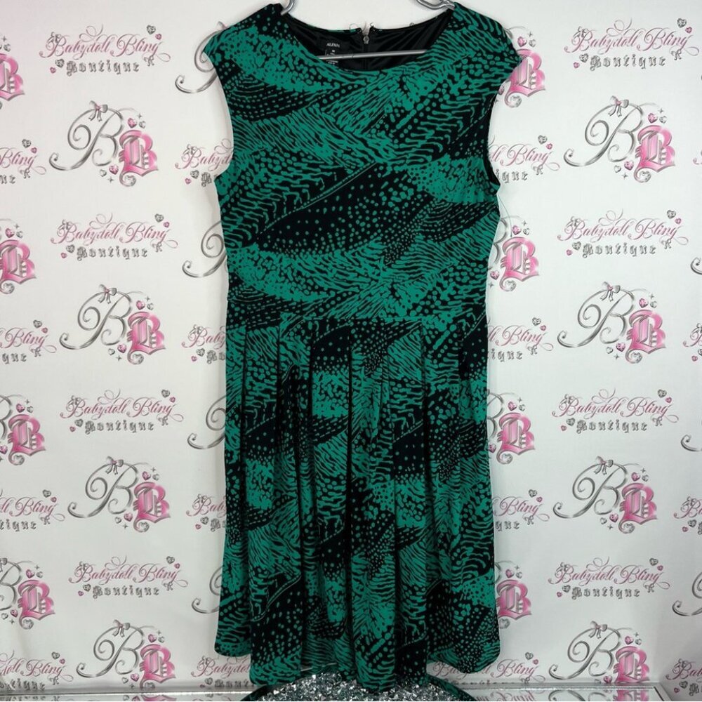 Alfani dress polka dot animal printed green Teal and Black Patterned Midi Dress
